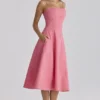 Dolly Raspberry Cotton Flared Midi Sundress