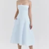 Dolly Soft Blue Stretch Cotton A-Line Midi Sundress