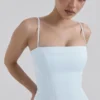 Dolly Soft Blue Stretch Cotton A-Line Midi Sundress