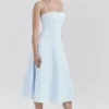 Dolly Soft Blue Stretch Cotton A-Line Midi Sundress