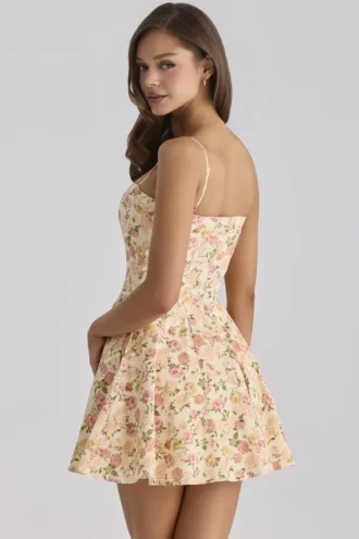 Dolly Warm Rose Print Cotton Flared Mini Sundress
