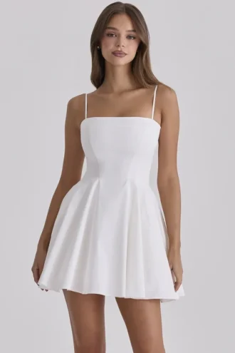 Dolly White Cotton Flared Mini Sundress