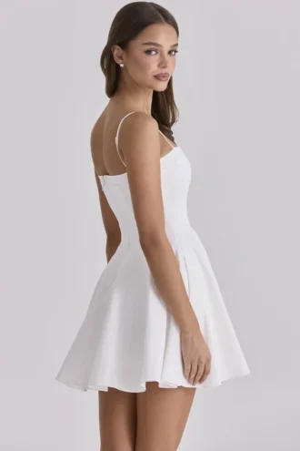 Dolly White Cotton Flared Mini Sundress