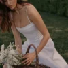 Dolly White Stretch Cotton A-Line Midi Sundress