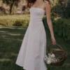 Dolly White Stretch Cotton A-Line Midi Sundress