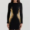 Domenica Black & Gold Foil Print Mini Dress