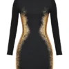 Domenica Black & Gold Foil Print Mini Dress