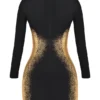 Domenica Black & Gold Foil Print Mini Dress