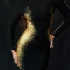 Domenica Black & Gold Foil Print Mini Dress