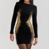 Domenica Black & Gold Foil Print Mini Dress