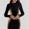 Domenica Black & Gold Foil Print Mini Dress