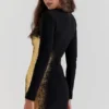 Domenica Black & Gold Foil Print Mini Dress