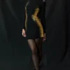 Domenica Black & Gold Foil Print Mini Dress