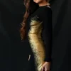 Domenica Black & Gold Foil Print Mini Dress