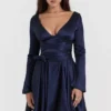 Dominique Navy Plunge Mini Dress