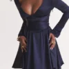 Dominique Navy Plunge Mini Dress