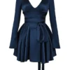 Dominique Navy Plunge Mini Dress