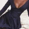 Dominique Navy Plunge Mini Dress