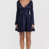 Dominique Navy Plunge Mini Dress