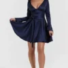 Dominique Navy Plunge Mini Dress