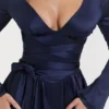 Dominique Navy Plunge Mini Dress