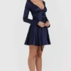 Dominique Navy Plunge Mini Dress