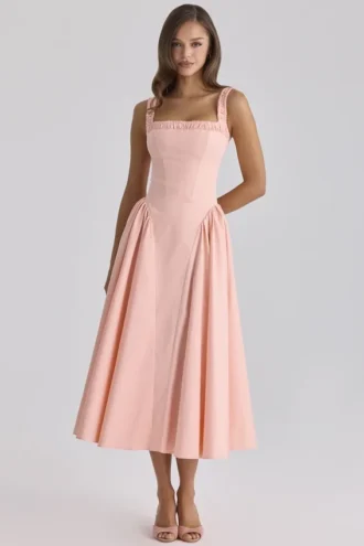 Dorothy Peach Cotton Midi Sundress
