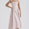 Dorothy White Rosebud Print Cotton Midi Sundress