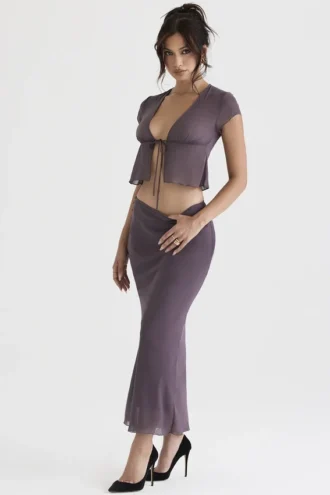 Dyana Dark Mauve Bias Cut Maxi Skirt