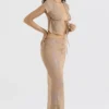 Dyana Shimmer Cafe Au Lait Bias Cut Maxi Skirt
