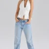 Elana White Stretch Cotton Halter Neck Corset Top