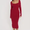 Eliane Red Bodycon Midi Skirt