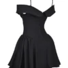 Elida Black Off Shoulder Mini Dress