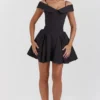 Elida Black Off Shoulder Mini Dress