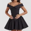 Elida Black Off Shoulder Mini Dress