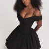Elida Black Off Shoulder Mini Dress