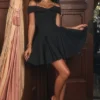 Elida Black Off Shoulder Mini Dress