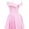 Elida Cotton Candy Twill Off Shoulder Mini Dress