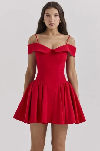 Elida Scarlet Off Shoulder Mini Dress