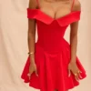 Elida Scarlet Off Shoulder Mini Dress