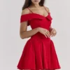 Elida Scarlet Off Shoulder Mini Dress