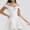 Elida White Posy Print Corset Mini Dress