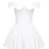 Elida White Twill Off Shoulder Mini Dress
