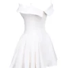 Elida White Twill Off Shoulder Mini Dress