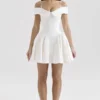 Elida White Twill Off Shoulder Mini Dress