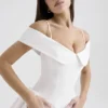 Elida White Twill Off Shoulder Mini Dress