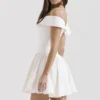 Elida White Twill Off Shoulder Mini Dress