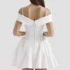 Elida White Twill Off Shoulder Mini Dress