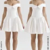 Elida White Twill Off Shoulder Mini Dress