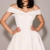 Elida White Twill Off Shoulder Mini Dress